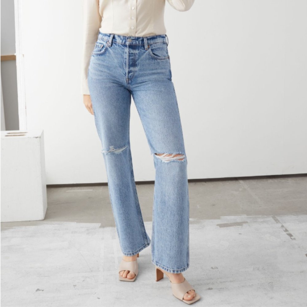 & OTHER STORIES Straight Mid-rise Distressed Jeans
